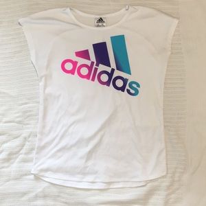 Adidas white sports shirt with rainbow logo
